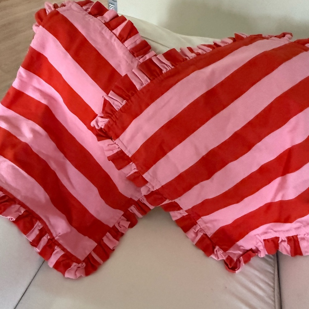 H&M Red and Pink Striped Throw Pillows 20x20